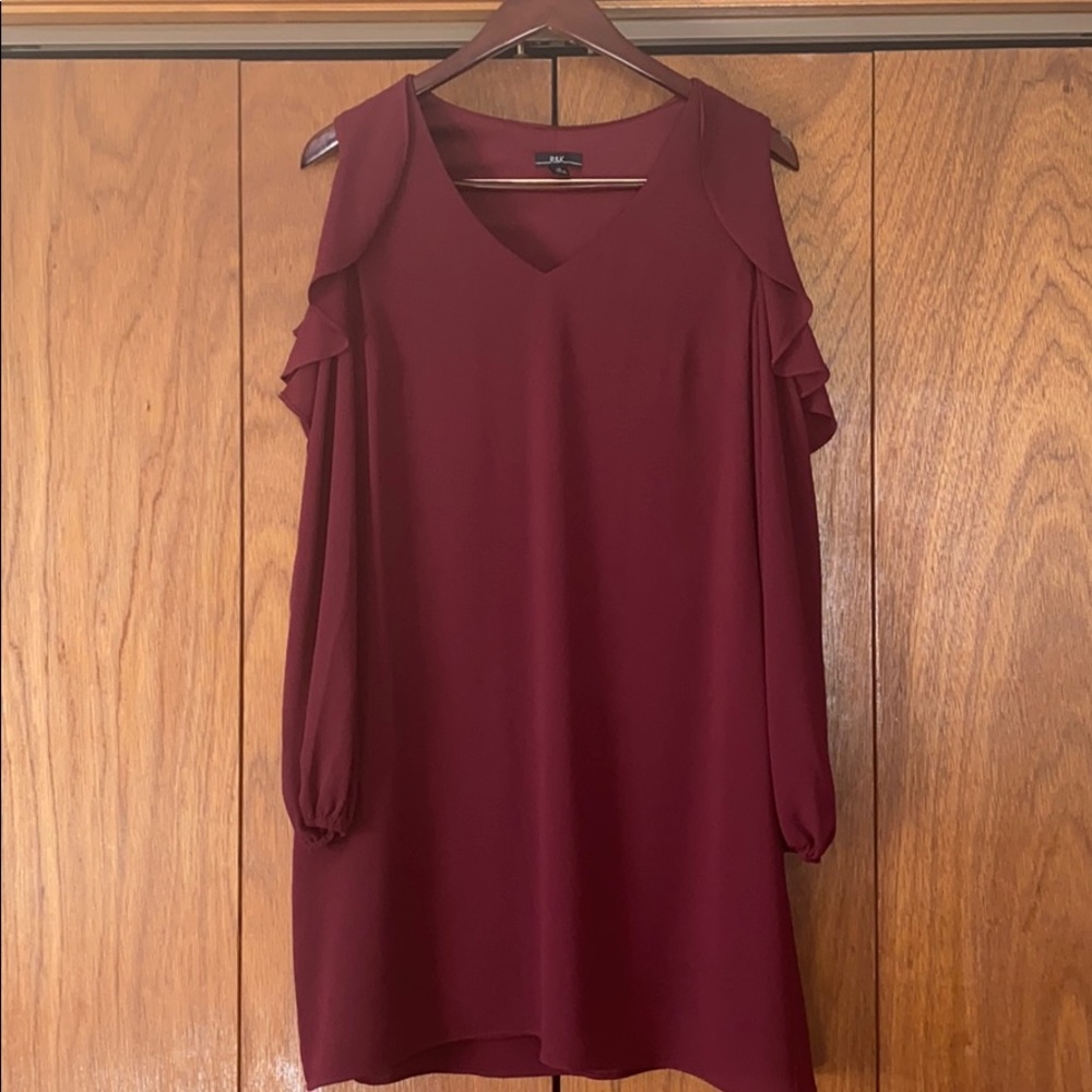 Maroon Long Sleeve Cold Shoulder Dress